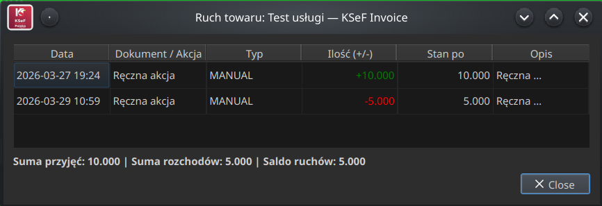 Historia ruchów magazynowych